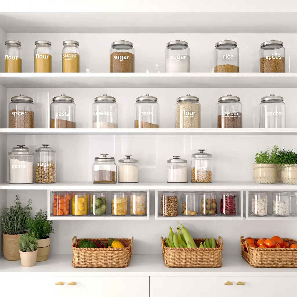 Organized kitchen with labeled containers